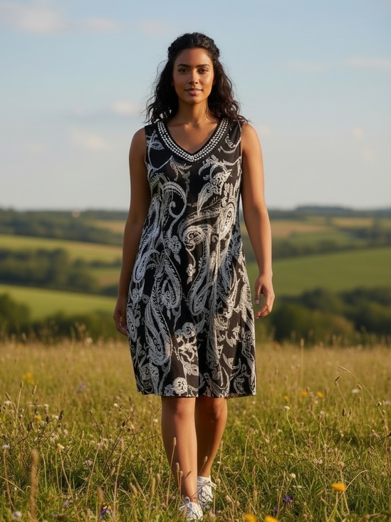 JM Collection Dresses & Skirts - JM collection 1x White Paisley V-Neck Sleeveless Dress